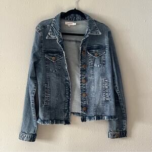 Time for Me Raw Hem Denim Jean Jacket Women's Size M Boho Festival Cotton